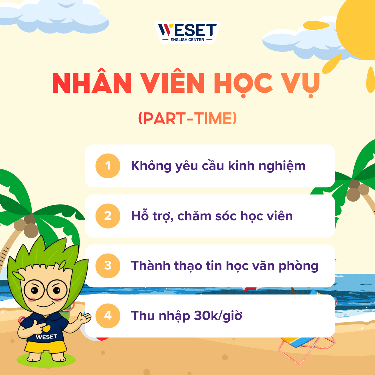 [TUYỂN DỤNG] NHÂN VIÊN HỌC VỤ (PART-TIME)