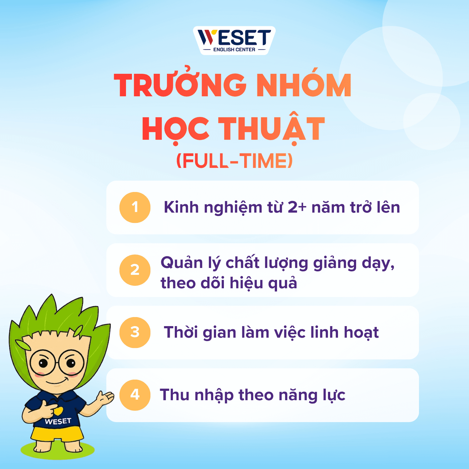 TRƯỞNG NHÓM HỌC THUẬT (CHƯƠNG TRÌNH CHO THIẾU NHI)