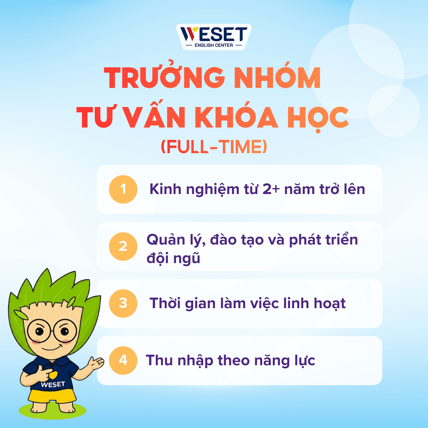 TRƯỞNG NHÓM TƯ VẤN KHÓA HỌC (CHƯƠNG TRÌNH CHO THIẾU NHI)
